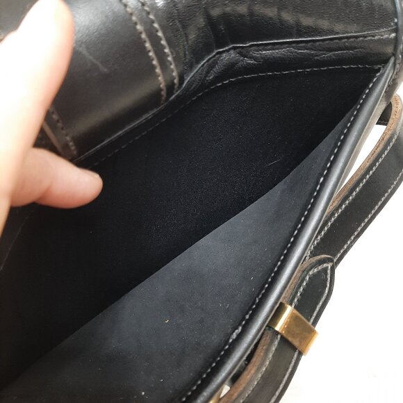 Vintage Bag by Calder of Canada Black Pebbled Leather Shoulder Bag w/ Solid Bras - Picture 10 of 11